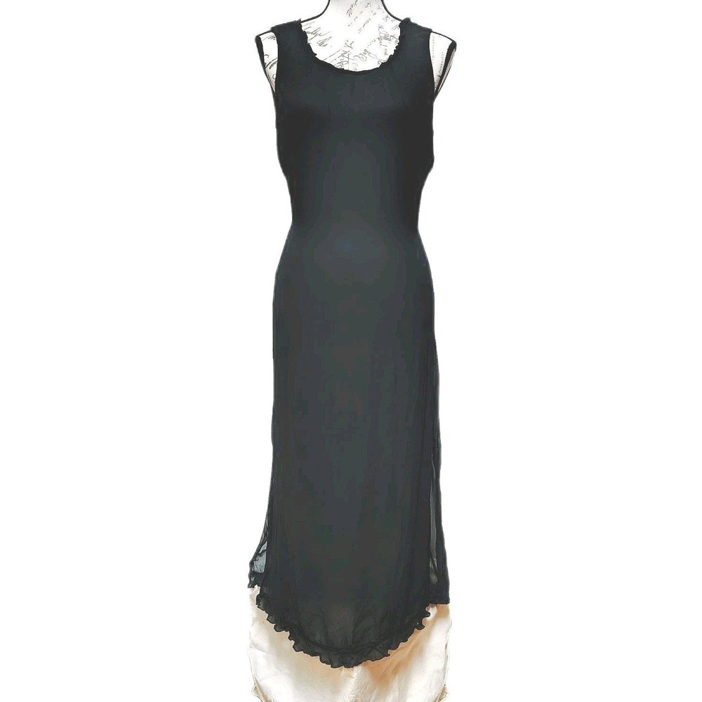 Vintage 90s Black Sleeveless Maxi Dress 14 Romantic Goth Witchy Victoria Holley